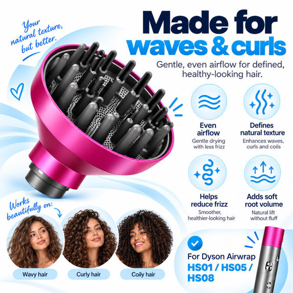 Difuzér Wave + Curl pro Dyson Airwrap HS05, Fuchsia