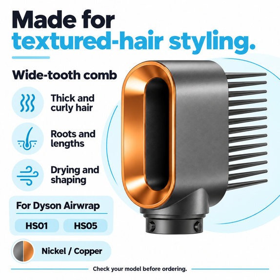 Hřeben se širokými zuby pro Dyson Airwrap HS01, HS05, Nickel / Copper