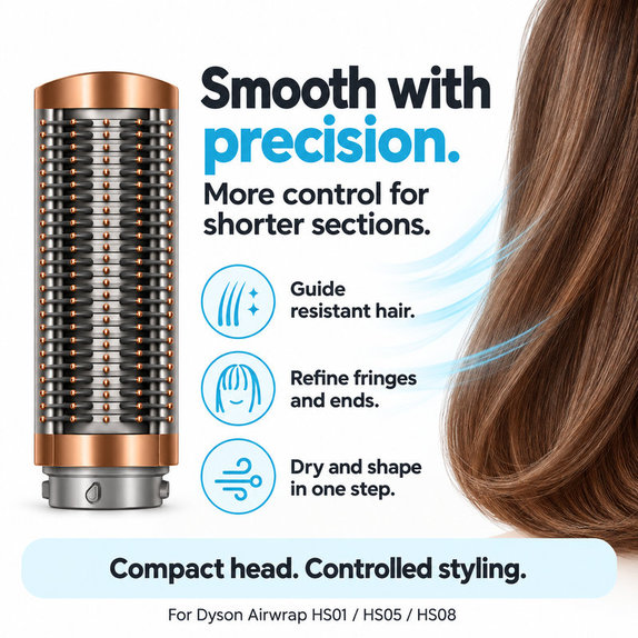 Malý pevný vyhlazovací kartáč pro Dyson Airwrap HS01, HS05, HS08, Nickel / Copper