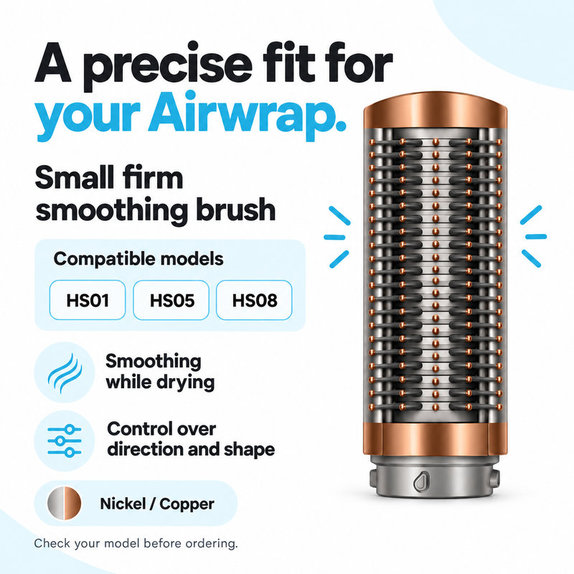 Malý pevný vyhlazovací kartáč pro Dyson Airwrap HS01, HS05, HS08, Nickel / Copper