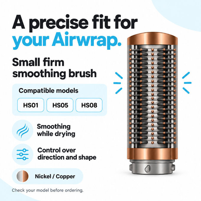 Malý pevný vyhlazovací kartáč pro Dyson Airwrap HS01, HS05, HS08, Nickel / Copper
