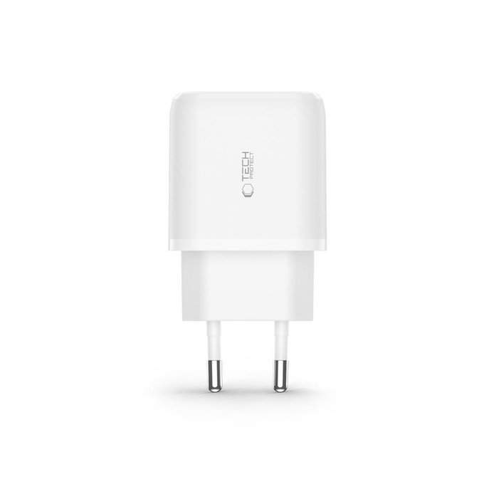 Síťová nabíječka C20W 2-PORT PD 20W / QC3.0 + USB-C Cable, bílá, Tech-Protect