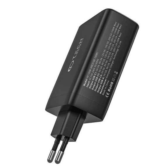 Síťová nabíječka NC100W-GAN 4-PORT PD 100W / QC3.0, černá, Tech-Protect