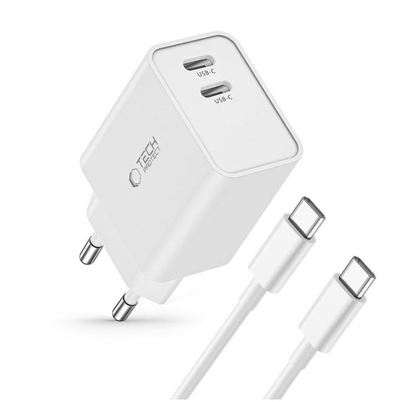Síťová nabíječka C35W 2-PORT PD 35W + USB-C Cable, bílá, Tech-Protect