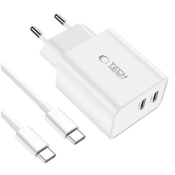 Síťová nabíječka C35W 2-PORT PD 35W + USB-C Cable, bílá, Tech-Protect