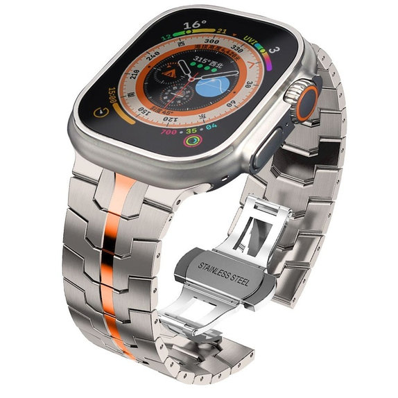 Řemínek Stainless Line pro Apple Watch 8 / 9 / 10 / 11 / SE / Ultra (44 / 45 / 46 / 49 mm), Titanium/Orange, Tech-Protect