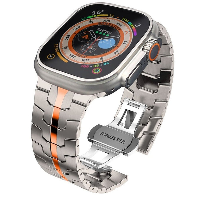 Řemínek Stainless Line pro Apple Watch 8 / 9 / 10 / 11 / SE / Ultra (44 / 45 / 46 / 49 mm), Titanium/Orange, Tech-Protect