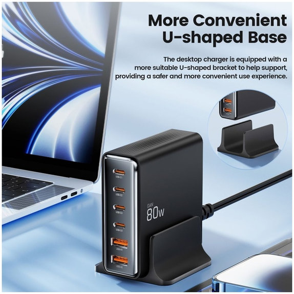 Síťová nabíječka DC80W-GAN 6-PORT PD 80W / QC3.0, černá, Tech-Protect