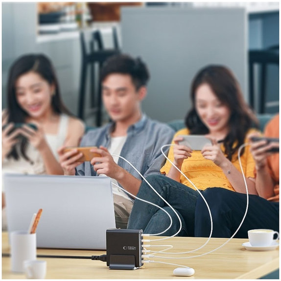 Síťová nabíječka DC80W-GAN 6-PORT PD 80W / QC3.0, černá, Tech-Protect
