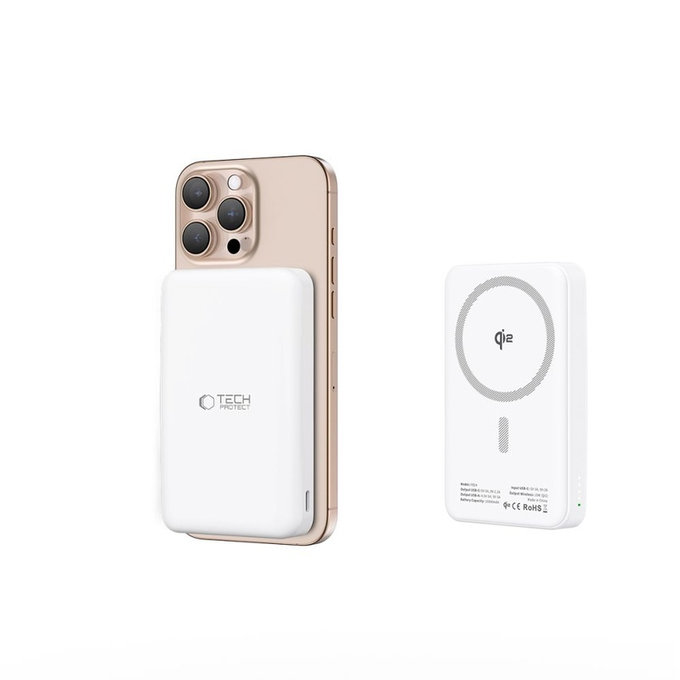 Powerbanka PB24 Lifemag Qi2 MagSafe 10000mAh, bílá, Tech-Protect