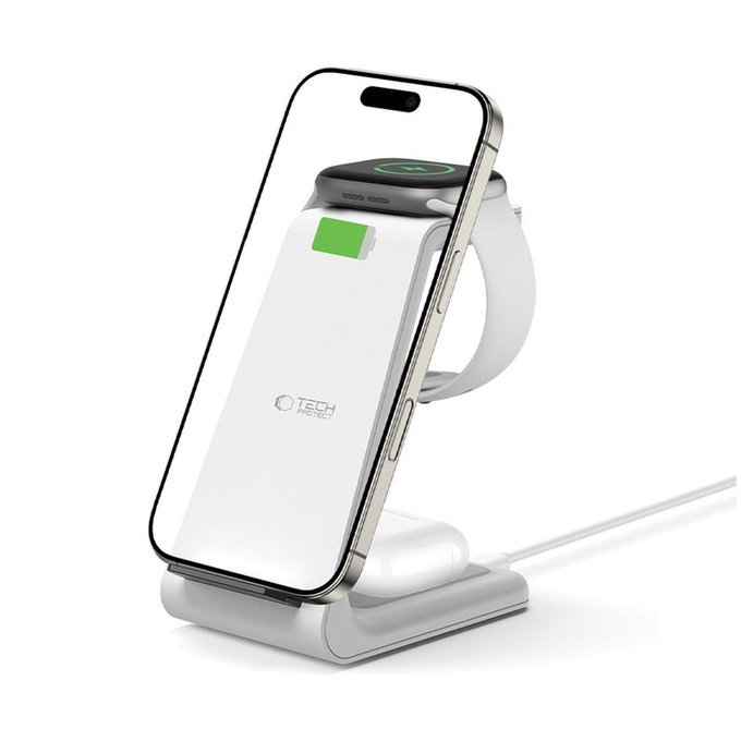 Bezdrátová nabíječka QI15W-A36 3IN1 for Apple, bílá, Tech-Protect