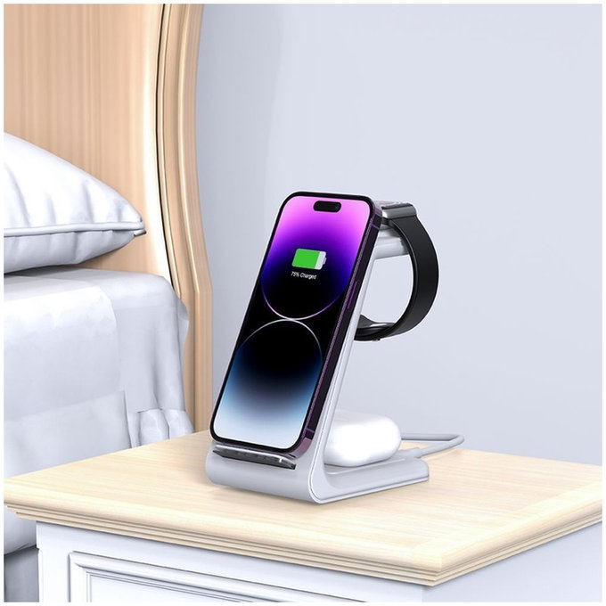 Bezdrátová nabíječka QI15W-A36 3IN1 for Apple, bílá, Tech-Protect