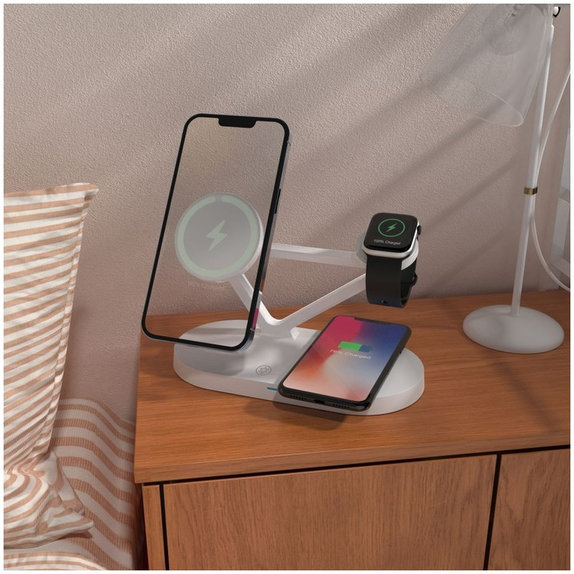Bezdrátová nabíječka QI15W-A41 3IN1 Magnetic MagSafe, bílá, Tech-Protect