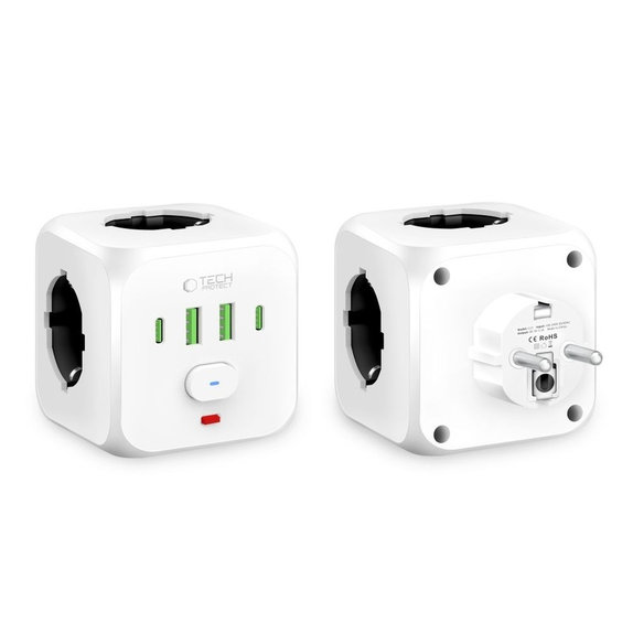 Síťová nabíječka PCL3X4 Power Socket 2 USB & 2 USB-C & 3 Socket, bílá, Tech-Protect