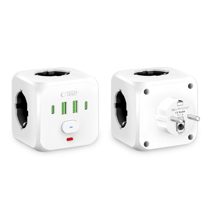 Síťová nabíječka PCL3X4 Power Socket 2 USB & 2 USB-C & 3 Socket, bílá, Tech-Protect