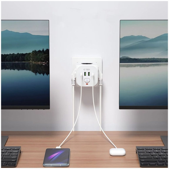 Síťová nabíječka PCL3X4 Power Socket 2 USB & 2 USB-C & 3 Socket, bílá, Tech-Protect