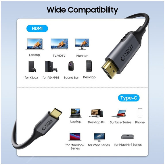 Kabel Ultraboost Cable USB-C / HDMI 2.0 4K 60Hz 180cm, černá, Tech-Protect