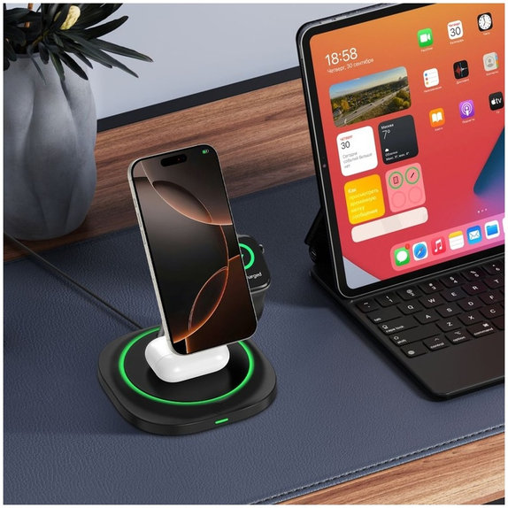 Bezdrátová nabíječka QI15W-A46 3IN1 Magnetic MagSafe, černá, Tech-Protect