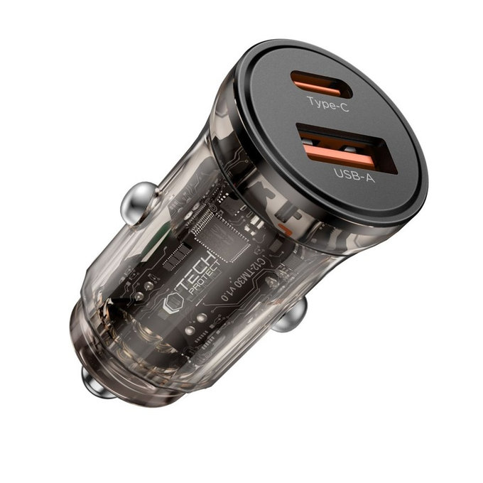 Nabíječka do auta CC01 2-PORT PD 45W / QC3.0, černá, Tech-Protect