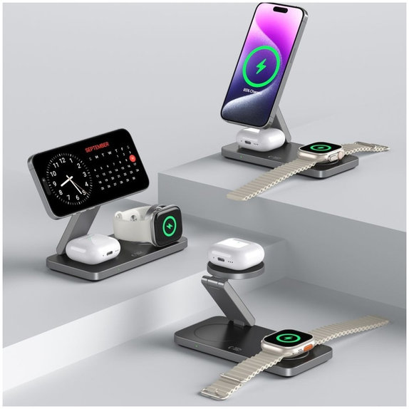 Bezdrátová nabíječka QI15W-A47 3IN1 Magnetic MagSafe, černá, Tech-Protect