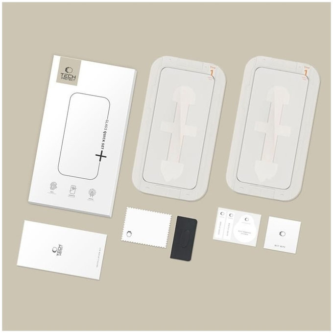 Tvrzené sklo Quick Set+ 2-PACK pro iPhone 15 / 16, černá, Tech-Protect
