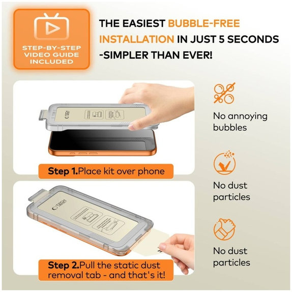 Tvrzené sklo Quick Set+ 2-PACK pro iPhone 15 Pro, černá, Tech-Protect