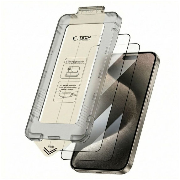 Tvrzené sklo Quick Set+ 2-PACK pro iPhone 15 Pro, černá, Tech-Protect
