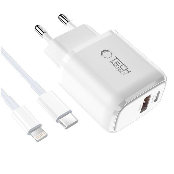 Síťová nabíječka NCA30 2-PORT PD 30W / QC3.0 + Lightning Cable, bílá, Tech-Protect