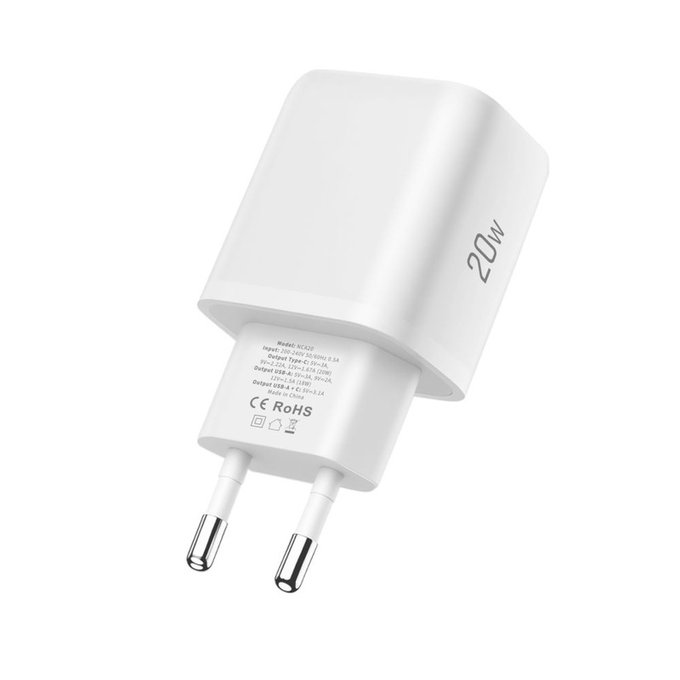 Síťová nabíječka NCA20 2-PORT PD 20W / QC3.0, bílá, Tech-Protect
