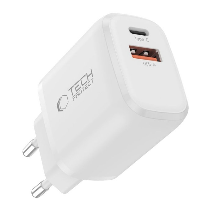 Síťová nabíječka NCA20 2-PORT PD 20W / QC3.0 + Lightning Cable, bílá, Tech-Protect