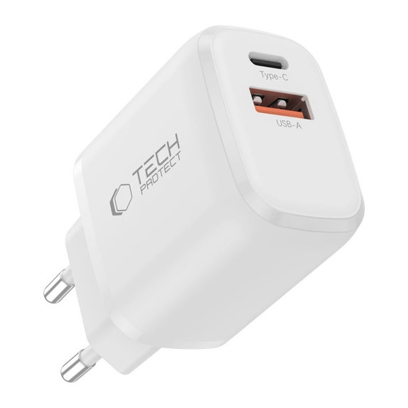 Síťová nabíječka NCA20 2-PORT PD 20W / QC3.0 + USB-C Cable, bílá, Tech-Protect
