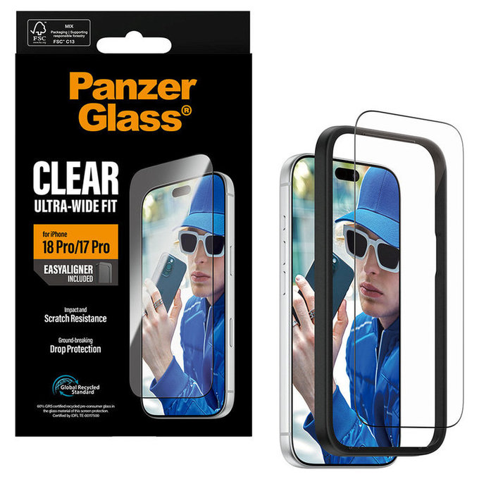 Tvrzené sklo UWF s aplikátorem pro iPhone 18 Pro/17 Pro, Černá, PanzerGlass