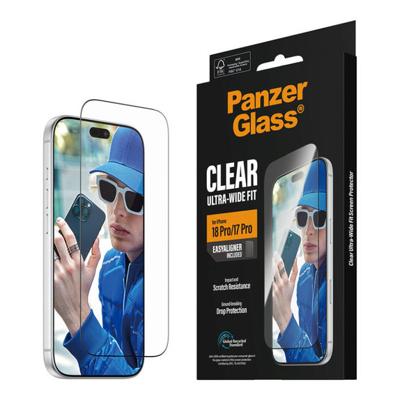 Tvrzené sklo UWF s aplikátorem pro iPhone 18 Pro/17 Pro, Černá, PanzerGlass