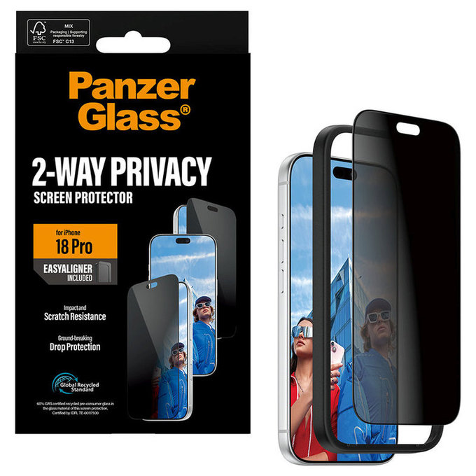 Tvrzené sklo UWF 2-Way Privacy s aplikátorem pro iPhone 18 Pro, Černá, PanzerGlass