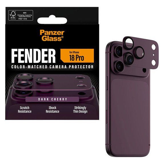 Ochranný kryt objektivu Fender pro iPhone 18 Pro, Dark Cherry, PanzerGlass