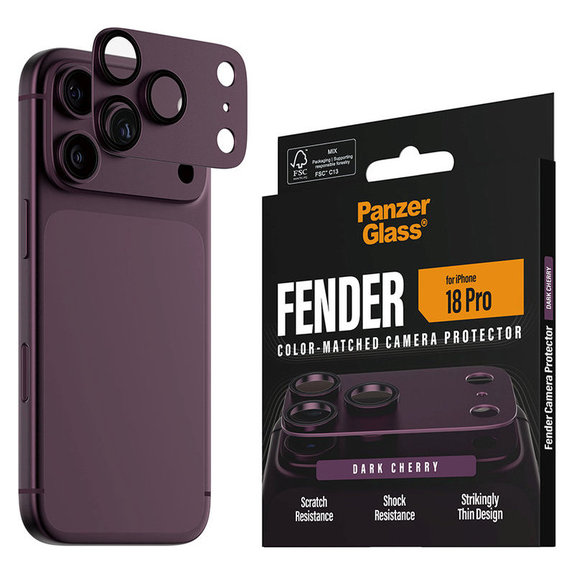Ochranný kryt objektivu Fender pro iPhone 18 Pro, Dark Cherry, PanzerGlass