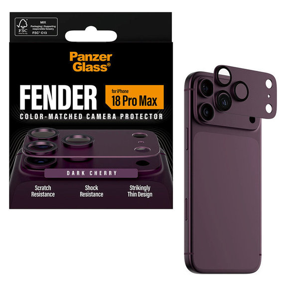 Ochranný kryt objektivu Fender pro iPhone 18 Pro Max, Dark Cherry, PanzerGlass