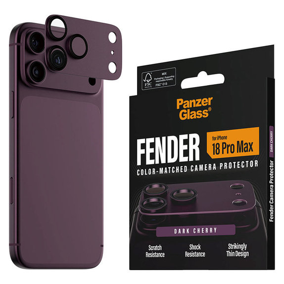 Ochranný kryt objektivu Fender pro iPhone 18 Pro Max, Dark Cherry, PanzerGlass