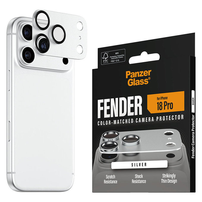 Ochranný kryt objektivu Fender pro iPhone 18 Pro, Stříbrná, PanzerGlass