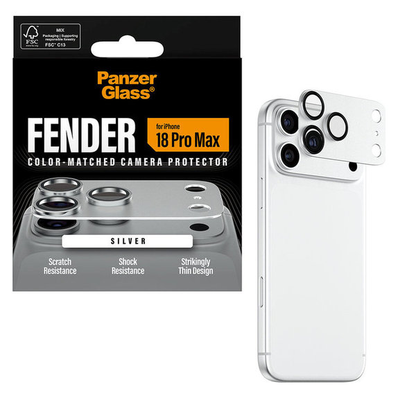 Ochranný kryt objektivu Fender pro iPhone 18 Pro Max, Stříbrná, PanzerGlass