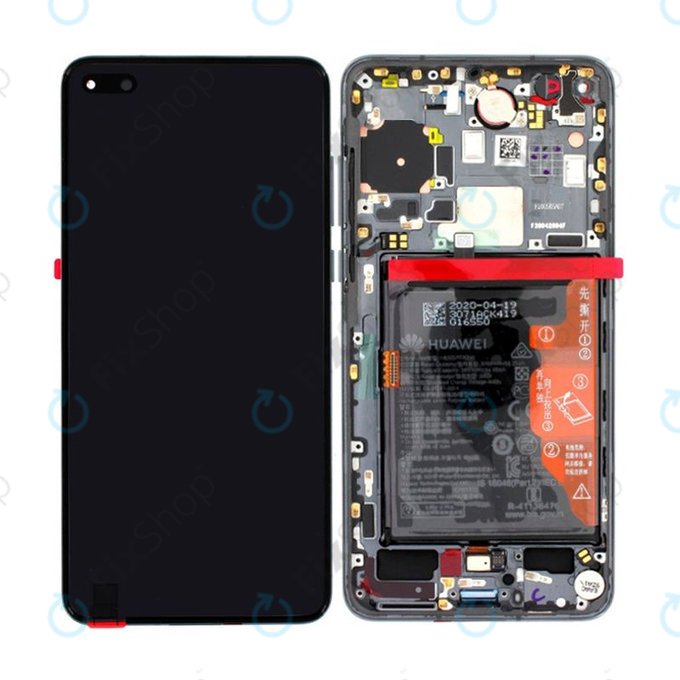 Huawei P40 - LCD Displej + Dotykové Sklo + Rám + Baterie + Senzor Otisku Prstu (Black) - 02353MFA Genuine Service Pack