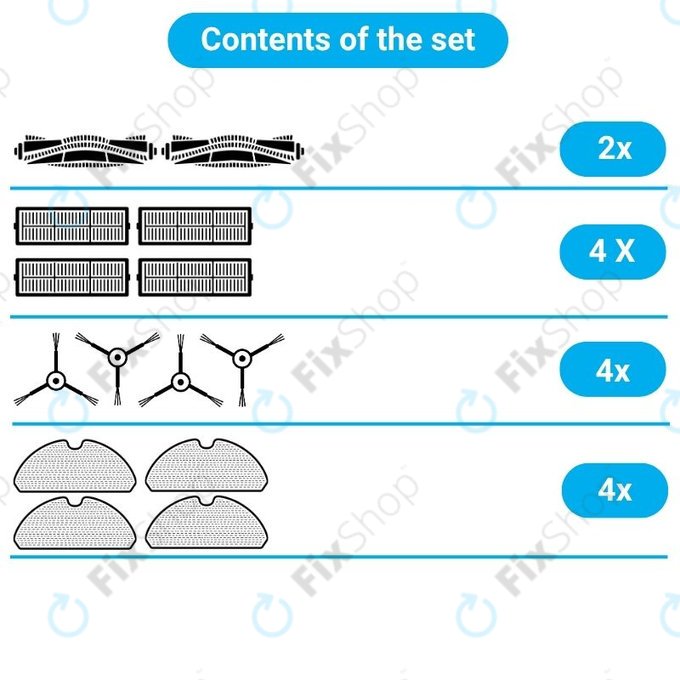 Sada náhradních dílů pro Rowenta X-Plorer S75s (2x Hlavní kartáče, 4x Filtry, 4x Boční kartáče, 4x Mopovací utěrky)
