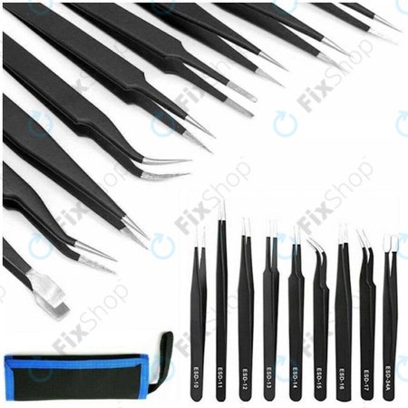 Sada ESD Antistatických Pinzet z Nerezové Oceli 9v1