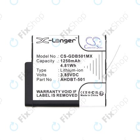 Baterie pro Gopro Hero 8, Hero 6, 1250mAh, Li-Ion, 3.85V, AHDBT-501, HQ