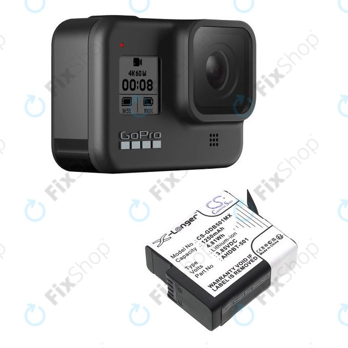 Baterie pro Gopro Hero 8, Hero 6, 1250mAh, Li-Ion, 3.85V, AHDBT-501, HQ