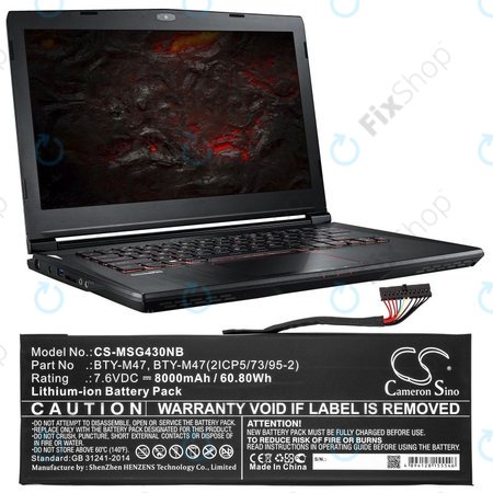 Baterie pro MSI GS40, GS43, MS14, 8000mAh, Li-Ion, 7.6V, BTY-M47, HQ