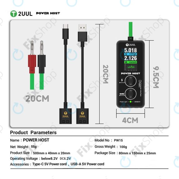 Digitální USB-C tester napětí a proudu (Power Host), 2UUL PW15