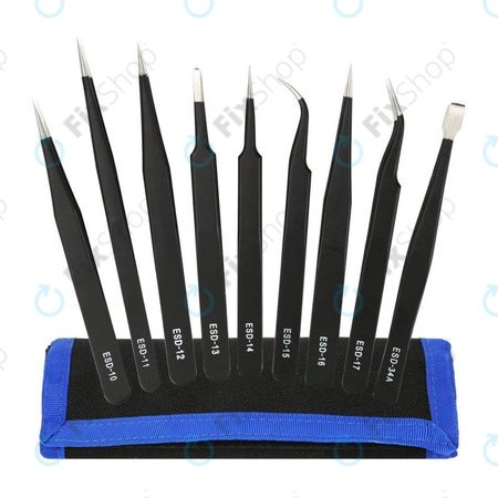 Sada ESD Antistatických Pinzet z Nerezové Oceli 9v1