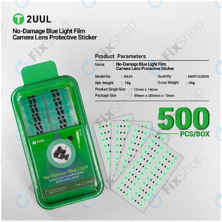 Ochranné nálepky na čočku kamery s filtrem modrého světla, 2UUL DA33, 500ks/balení