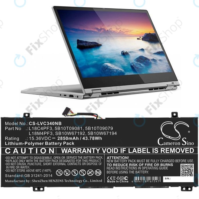Baterie pro Lenovo Ideapad C340, Ideapad Flex, 2850mAh, Li-Pol, 15.36V, L18C4PF3, HQ